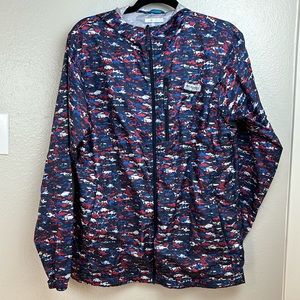 Columbia PFG Jacket Mens Small Hoodie Rain Full Zip Blue Camouflage Fishing